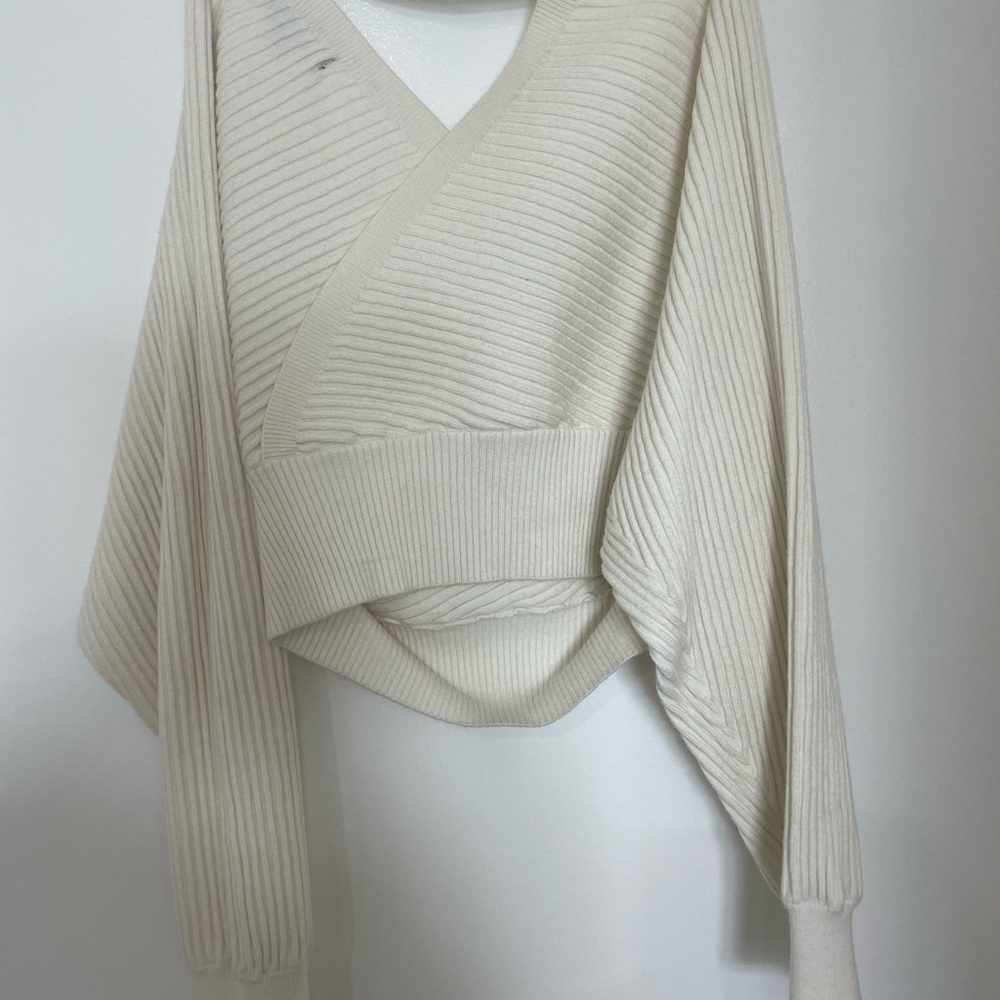Forever 21 Cream V-Neck Sweater with Ribbed Knit